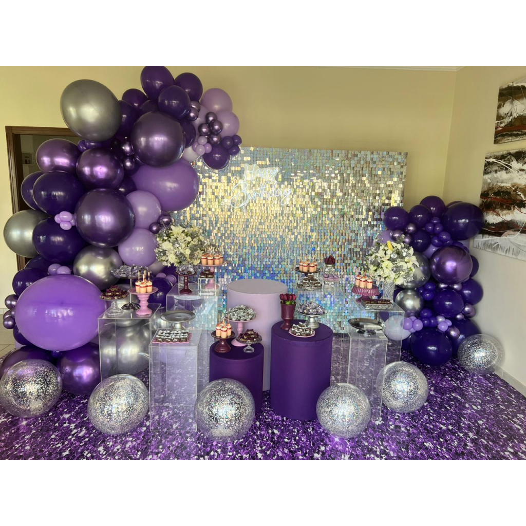 DECORAÇÃO PRATA E ROXO E LILÁS