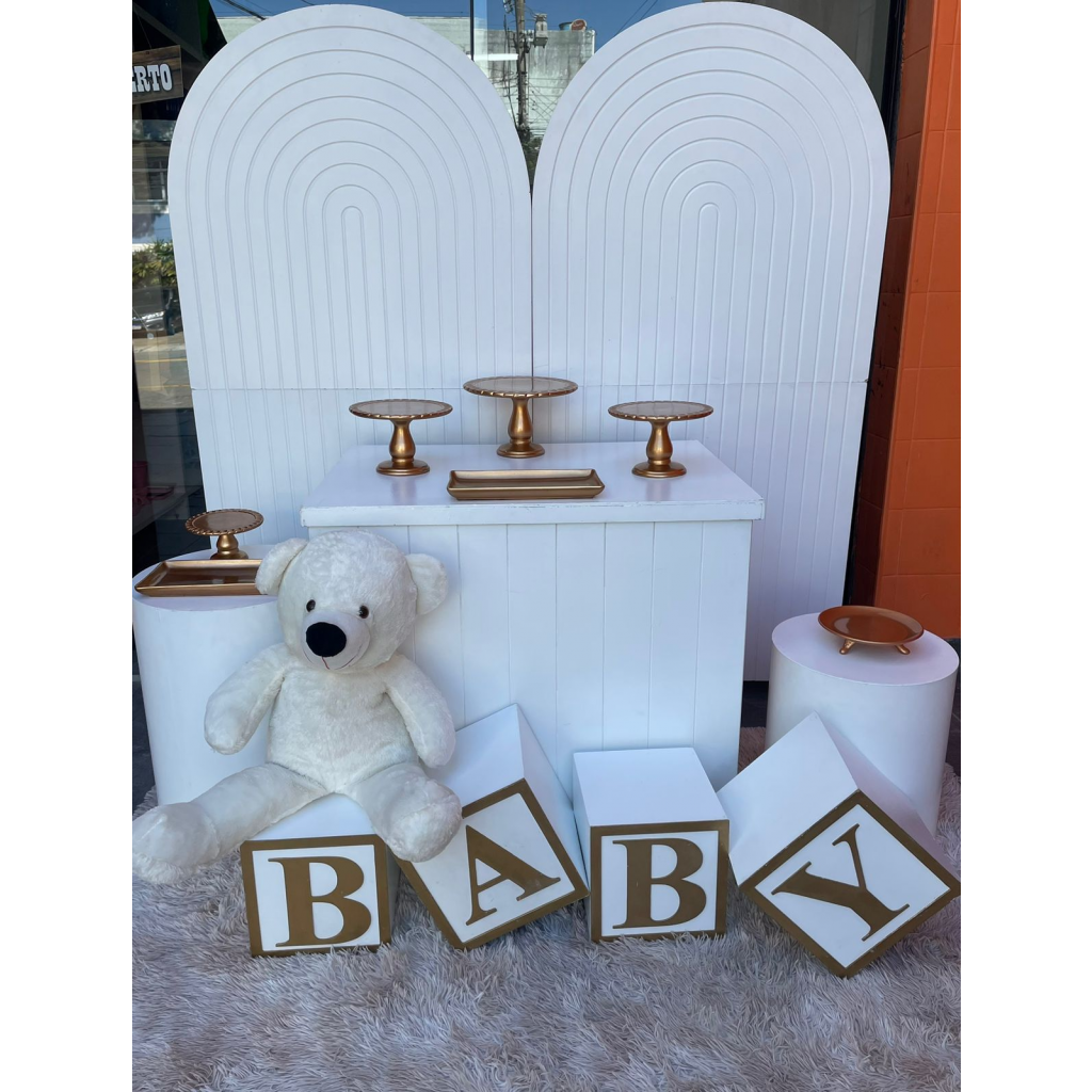 Kit Chá de Bebê / Revelação Branco e Dourado