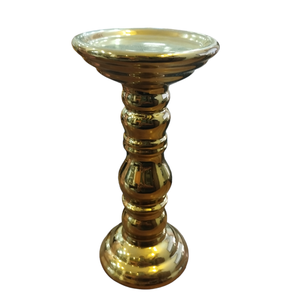 CASTIÇAL CERÂMICA DOURADO METALIZADO - P