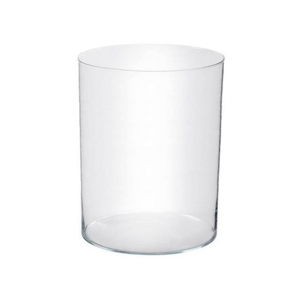 Grande vaso in vetro di forma cilindrica con decori policromi. H. cm