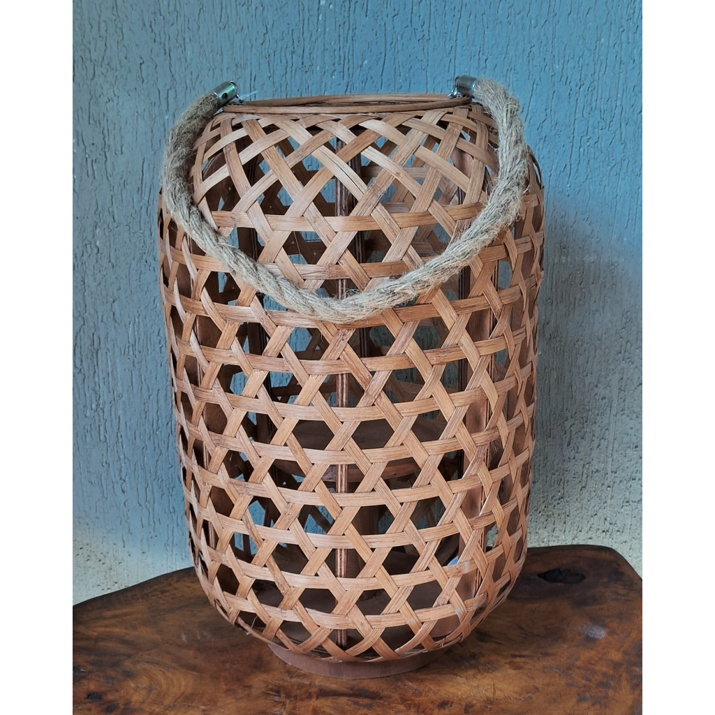Lanterna de chão bambu com alça corda 50x32