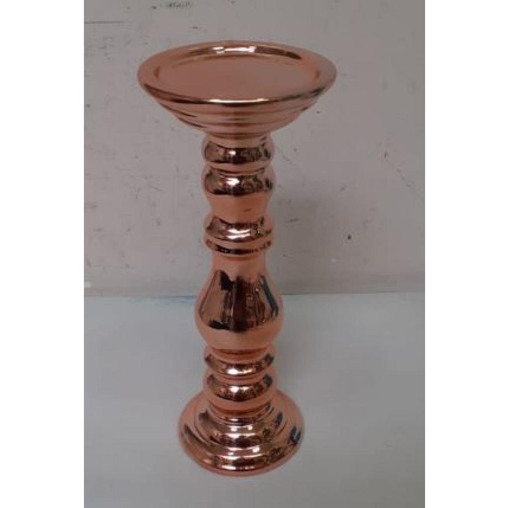 CASTIÇAL DE VELA EM CERÂMICA ROSE GOLD G* A: 25 CM D: 9 CM